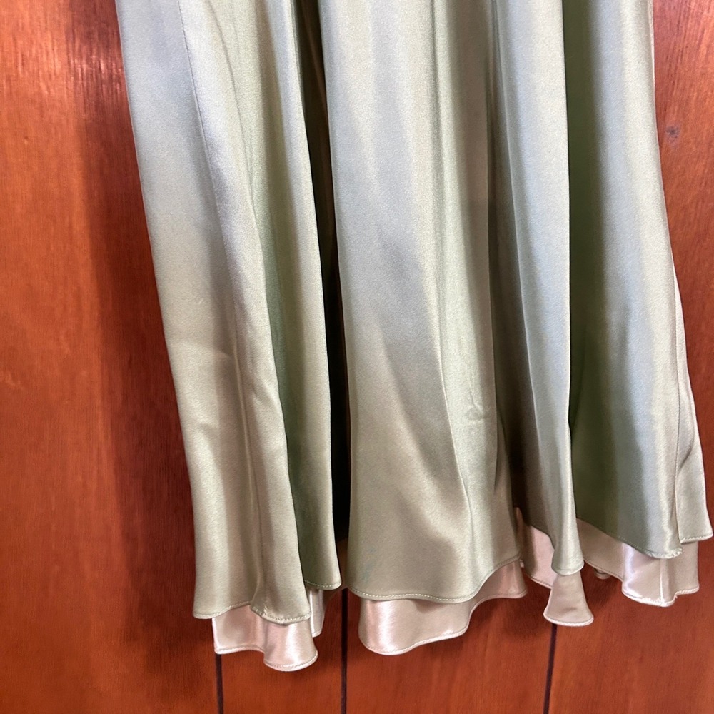 Vintage Ann Taylor Silk Satin Slip Midi Dress Sage Green V Neck Formal‎ - Picture 2 of 7